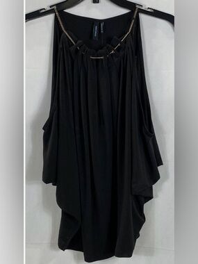 NWT. Marciano, XS, Black Draped Sleeveless Top with Gold Chain Detail